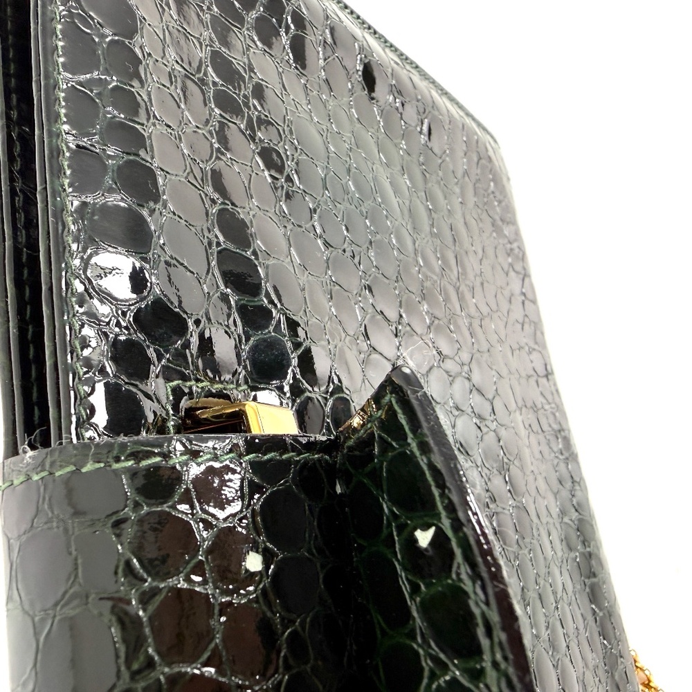 Vintage Salvatore Ferragamo Dark Green Croc Embossed Crossbody Clutch Chain Bag - Picture 12 of 15